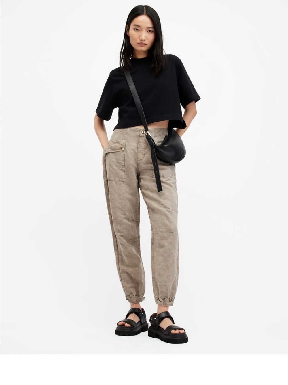 AllSaints Taupe/Brown Val Tencel Trouser Cargo Pant